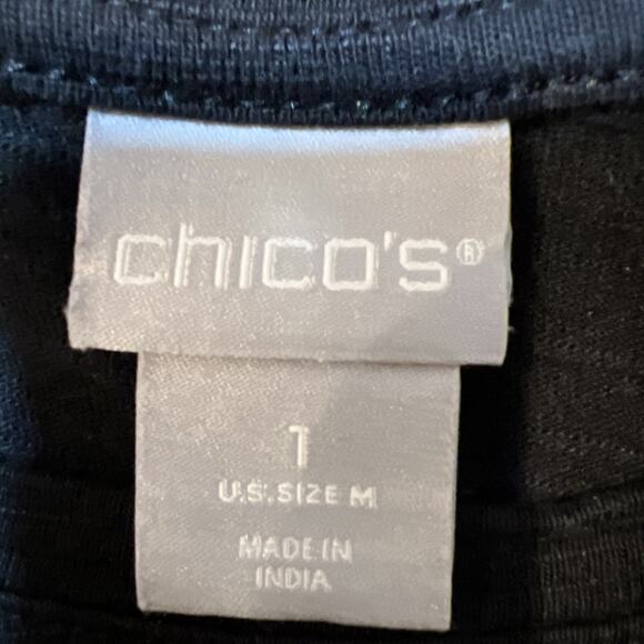 CHICO'S Tee Shirt Women's 1/Medium Black Laser Cut Eyelet 3/4 Sleeve Slub Cotton - Picture 4 of 9